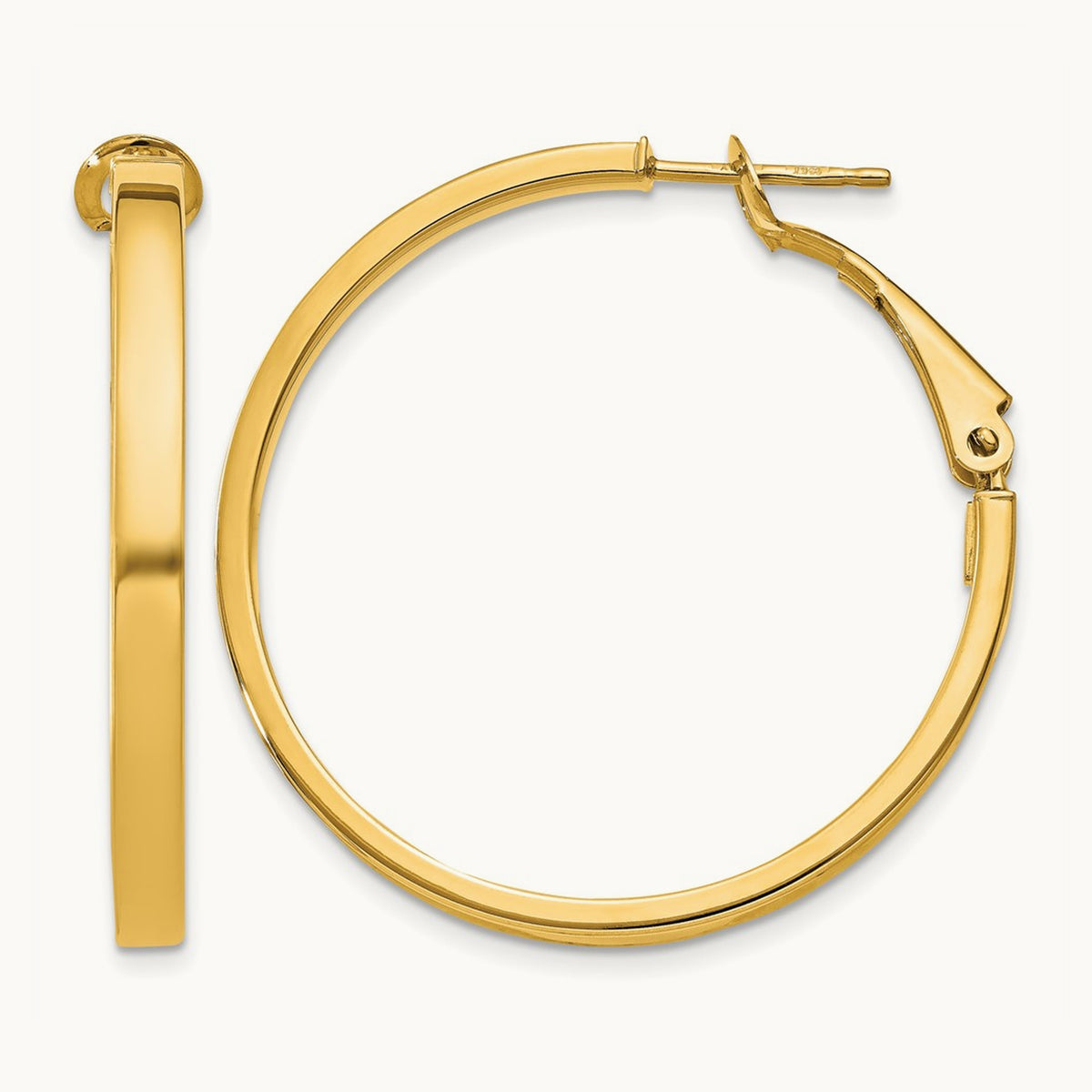 Polished Square Tube Round Hoop Earrings — 14K Yellow Gold, 3x35mm