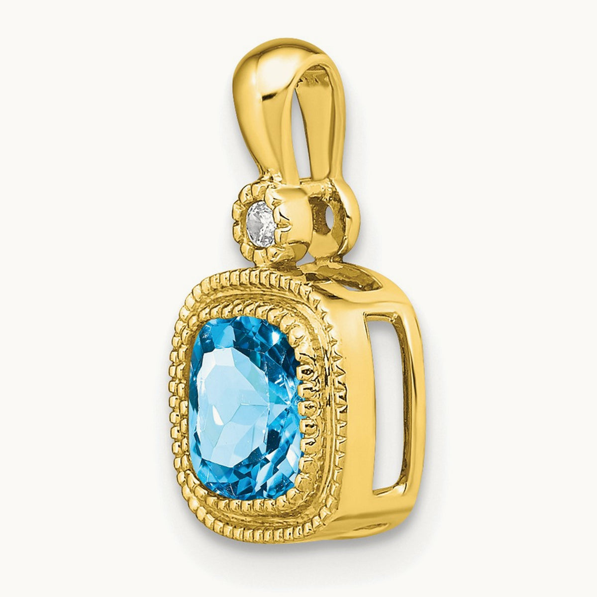 Cushion Blue Topaz and Diamond Pendant — 14K Yellow Gold