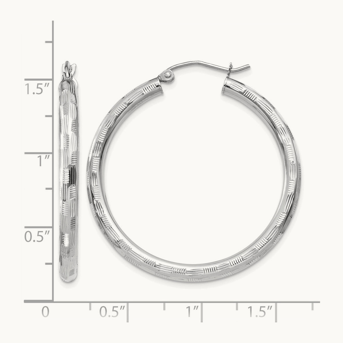 Diamond-cut Hoop Earrings, 14K White Gold