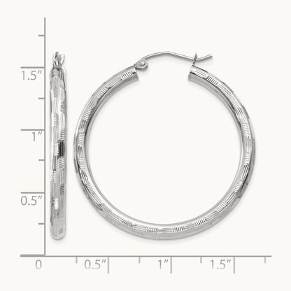 Diamond-cut Hoop Earrings, 14K White Gold