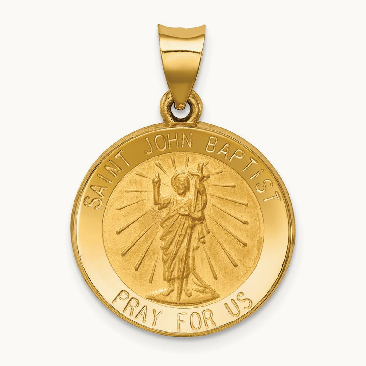 Polished and Satin St John Baptist Medal Hollow Pendant — 27mm