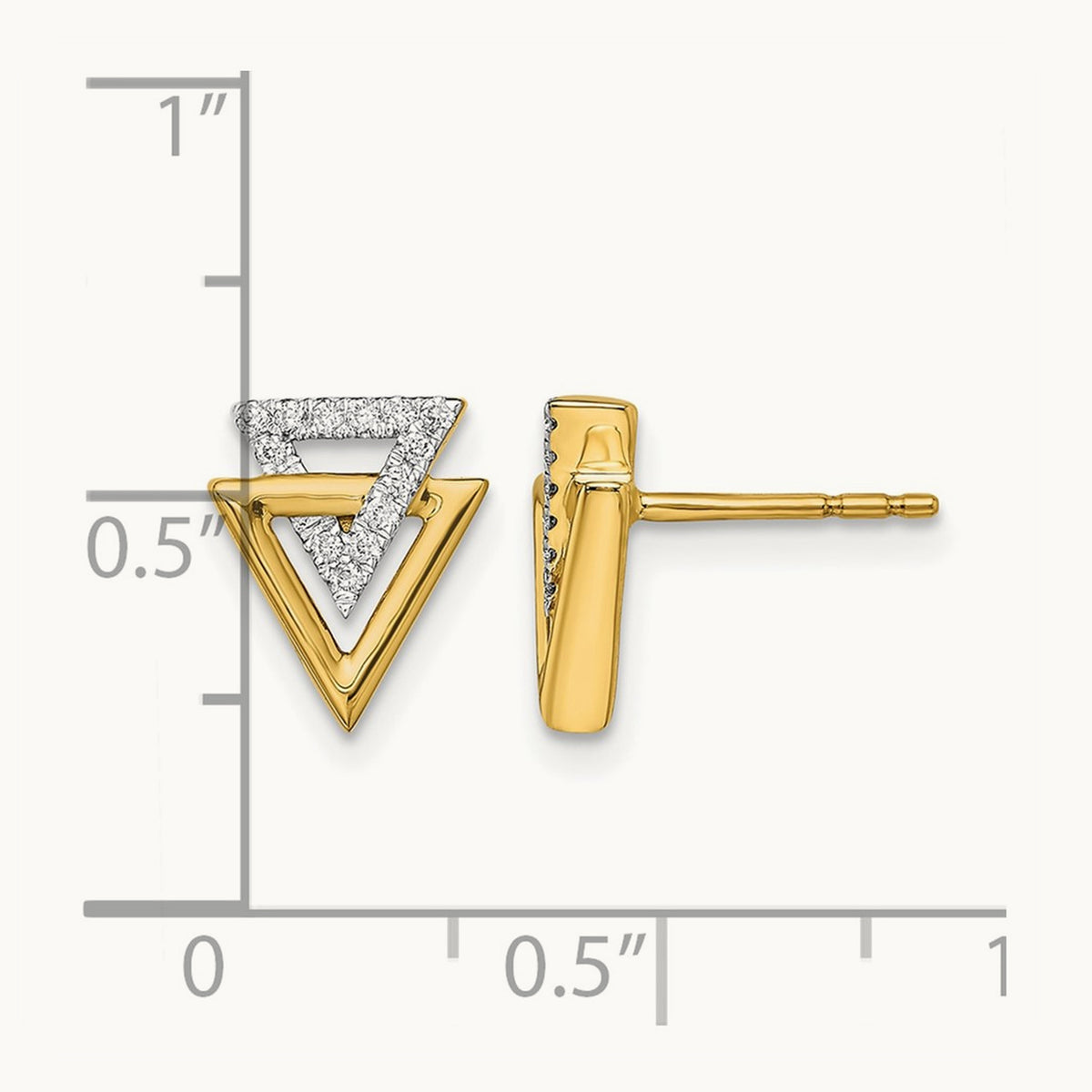 Polished Triangle Diamond Post Earrings — 14K Yellow Gold, 0.104 ct