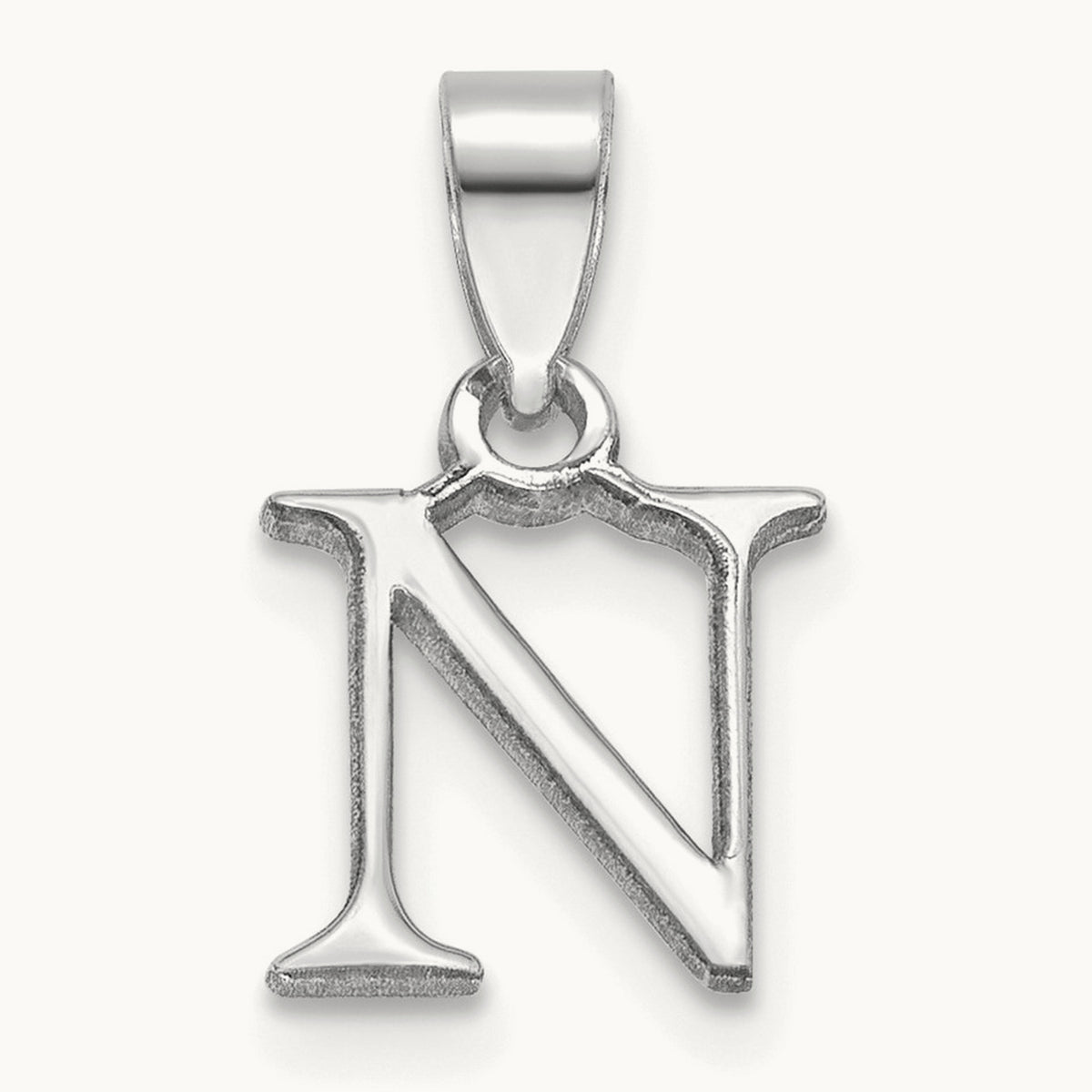 Polished Block Initial Pendant — 14K White Gold, N