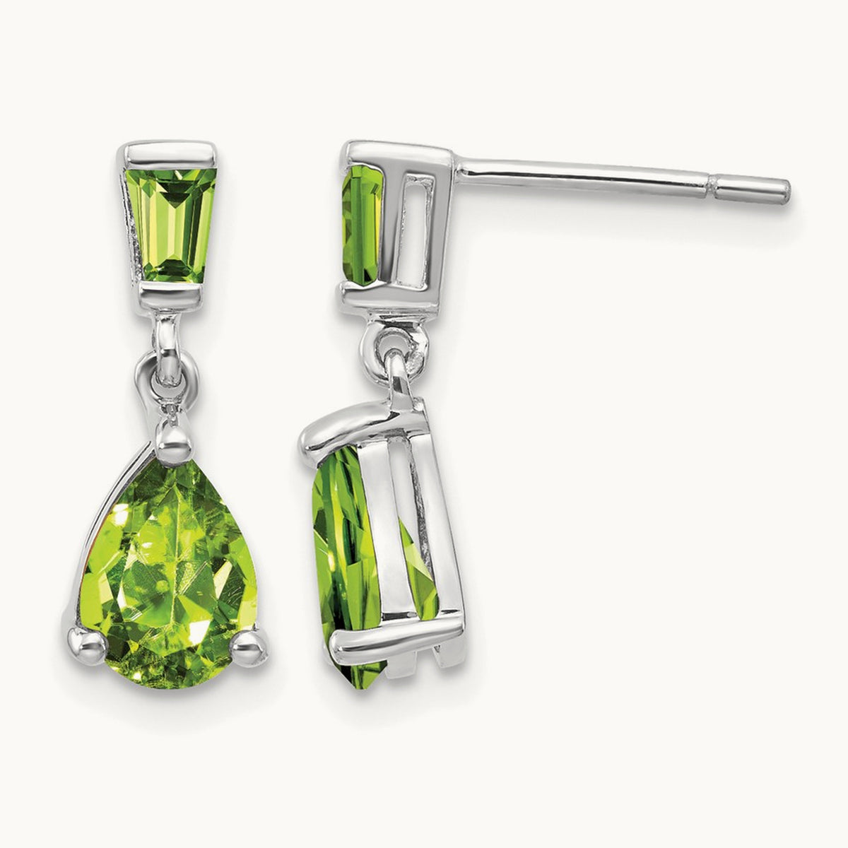 Peridot Dangle Post Earrings — 14K White Gold, 18mm
