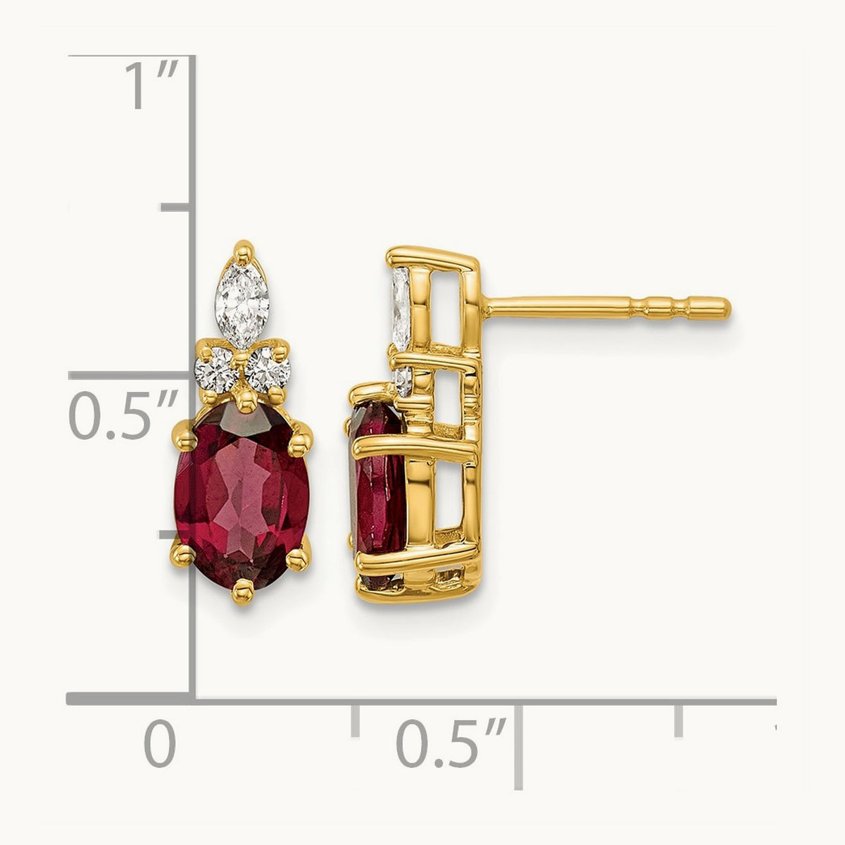 Diamond and Garnet Post Earrings — 14K Yellow Gold