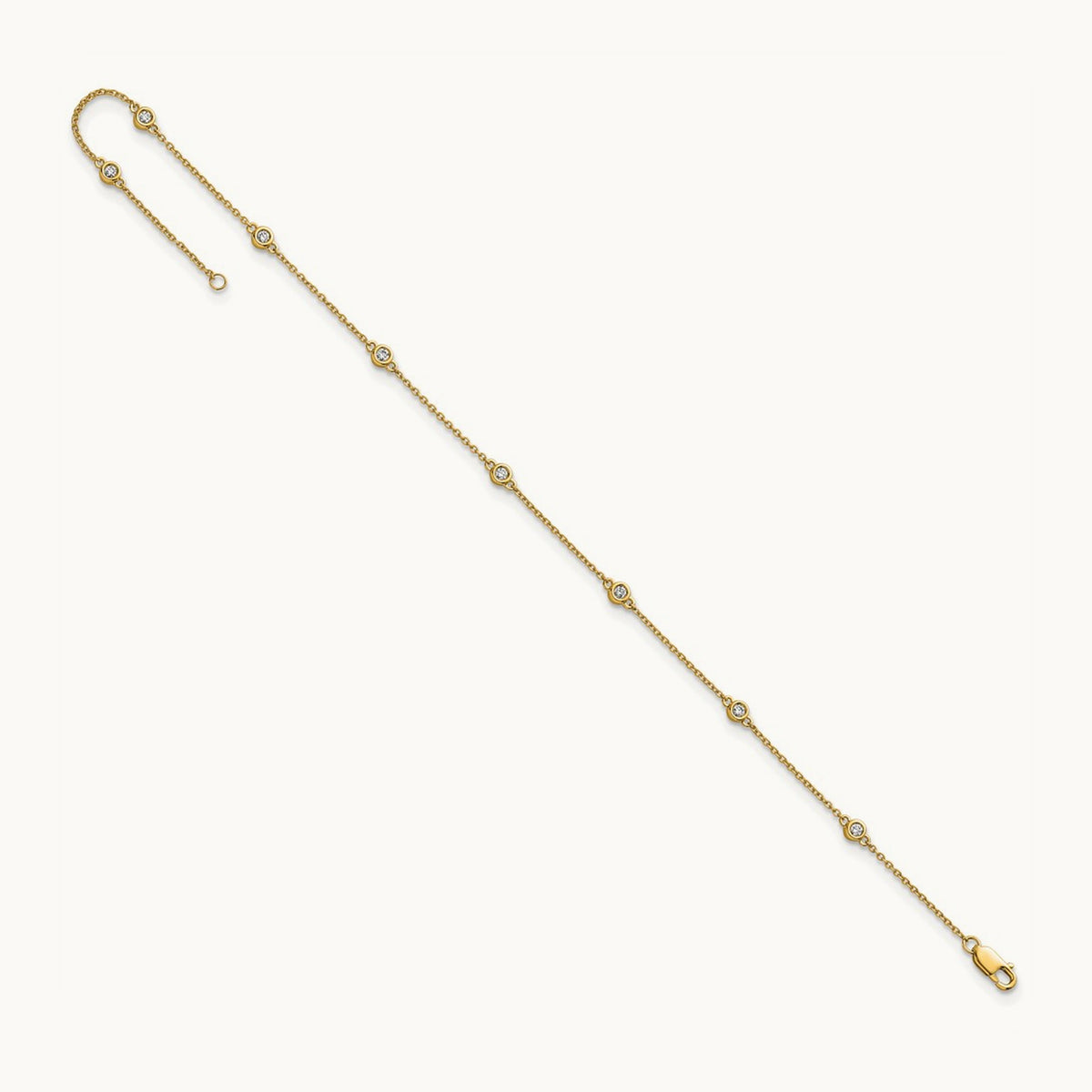 Diamond Station Cable Anklet — 14K Yellow Gold