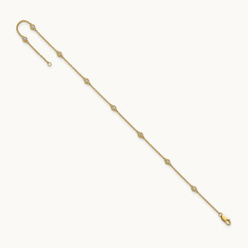 Diamond Station Cable Anklet — 14K Yellow Gold