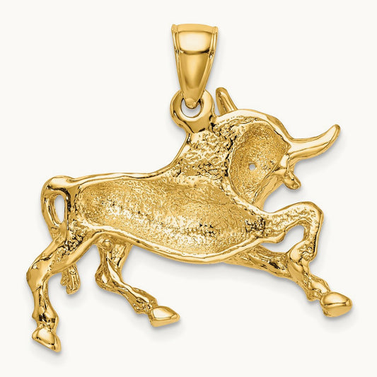 Polished Raging Bull with Horns Charm, 14K