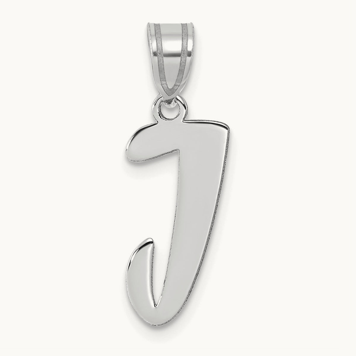 Polished Script Initial Pendant — 14K White Gold, J