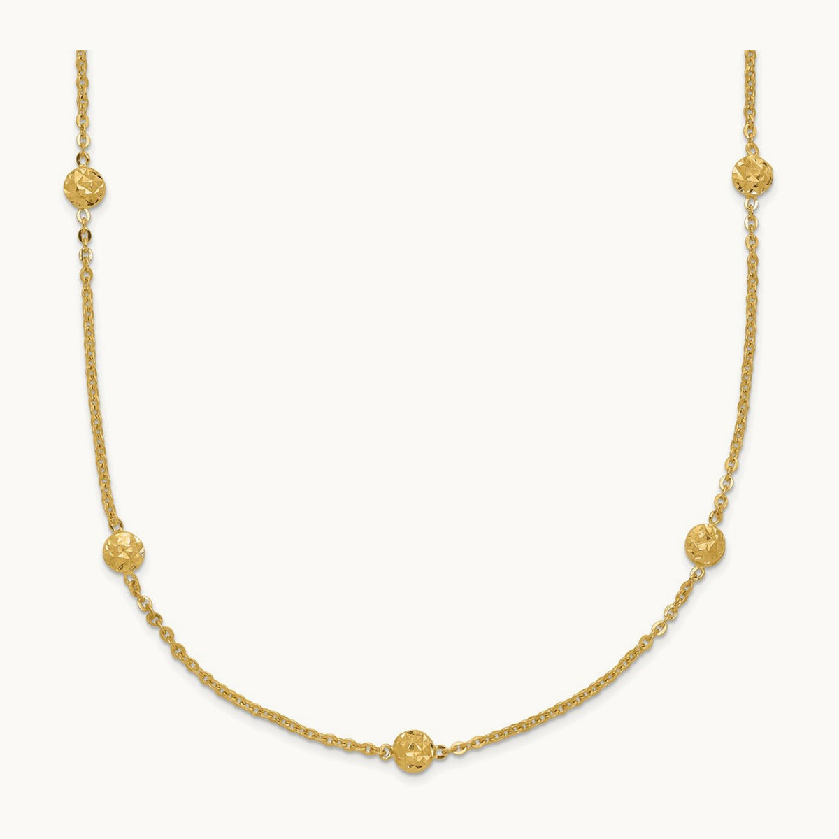 Polished Diamond-cut Tiny Puffed Circles 15-Station Necklace, 14K