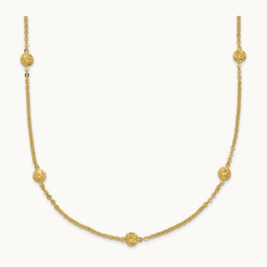 Polished Diamond-cut Tiny Puffed Circles 15-Station Necklace, 14K