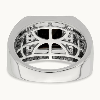 Onyx and Diamond Cross Men's Ring — 14K White Gold