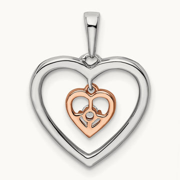 Double Heart Diamond Pendant, 14K Two-tone White with Rose