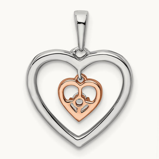 Double Heart Diamond Pendant, 14K Two-tone White with Rose