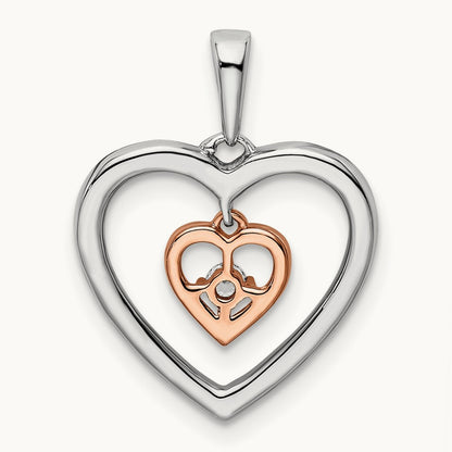 Double Heart Diamond Pendant, 14K Two-tone White with Rose