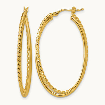 Polished and Twisted Criss-cross Oval Hoop Earrings, 14K — Leslie's