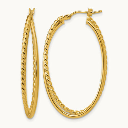 Polished and Twisted Criss-cross Oval Hoop Earrings, 14K — Leslie's