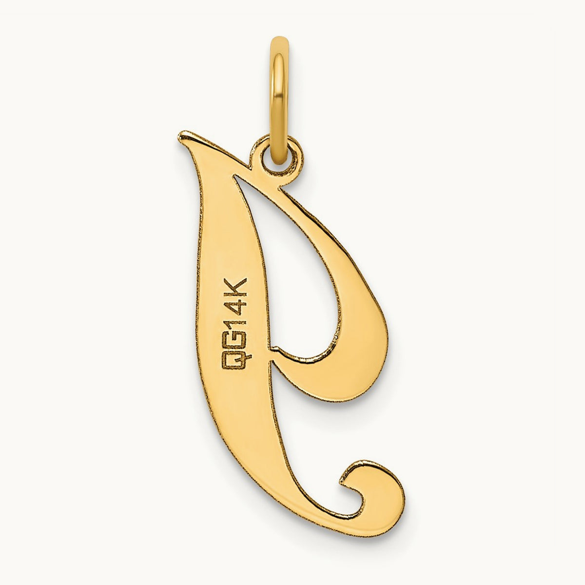 Medium Fancy Script Initial Charm — 14K Yellow Gold, I