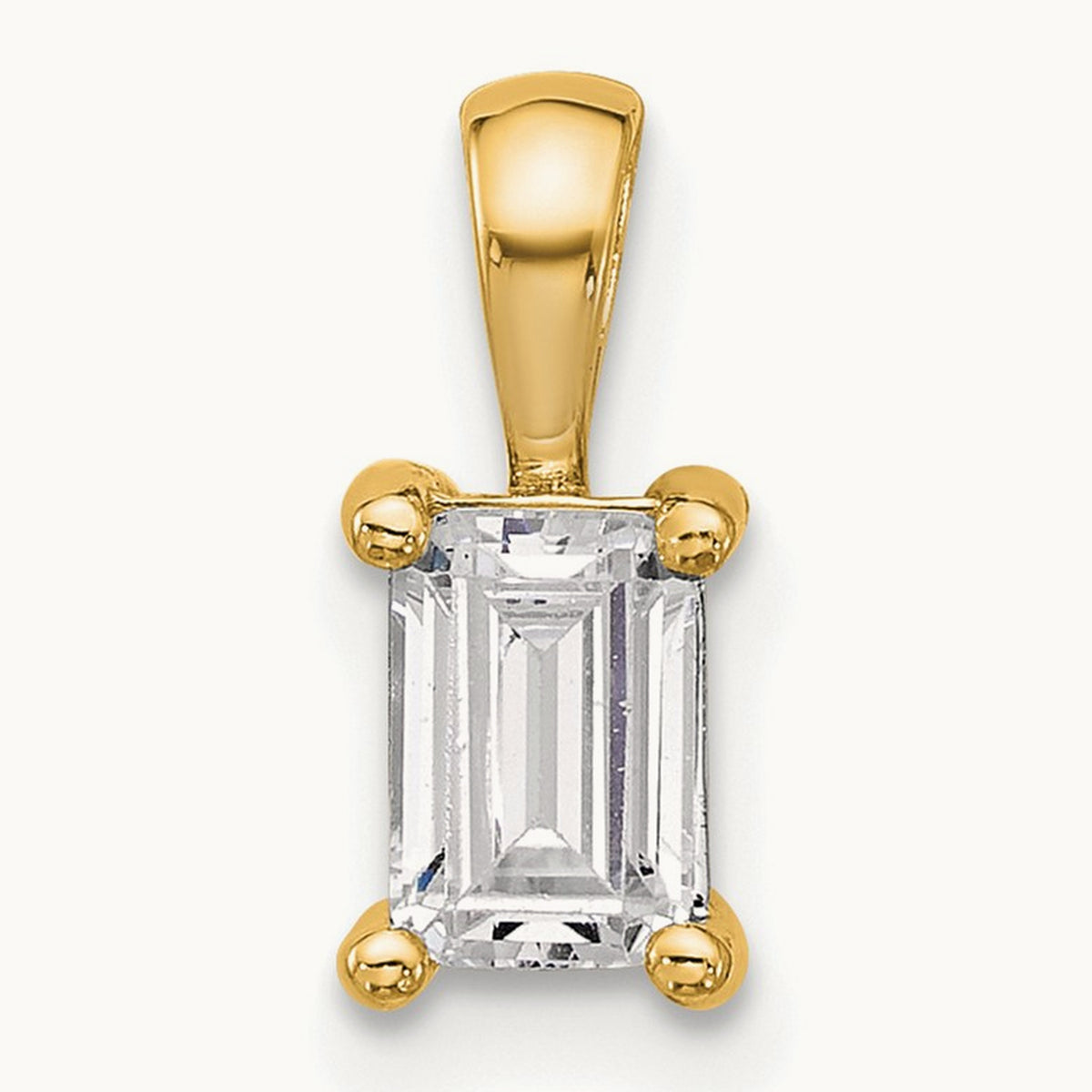 Emerald Four-Prong Pendant, 1/2-5 ct Lab-Grown Diamond — 14K Yellow Gold