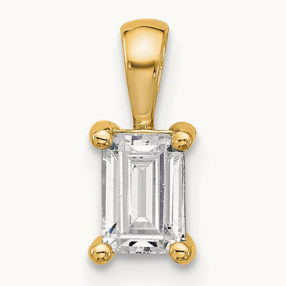 Emerald Four-Prong Pendant, 1/2-5 ct Lab-Grown Diamond — 14K Yellow Gold
