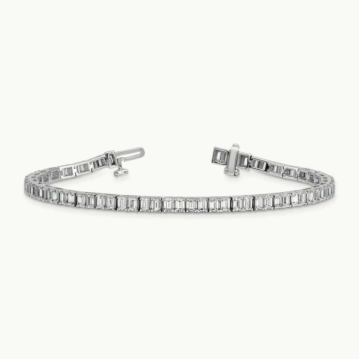 Emerald Bezel Tennis Bracelet, 7.00 ct tw Lab-Grown Diamond — 14K White Gold