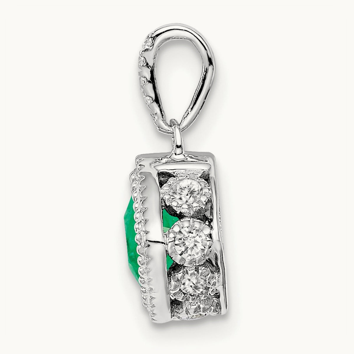 Cushion Emerald and Diamond Pendant — 14.9mm