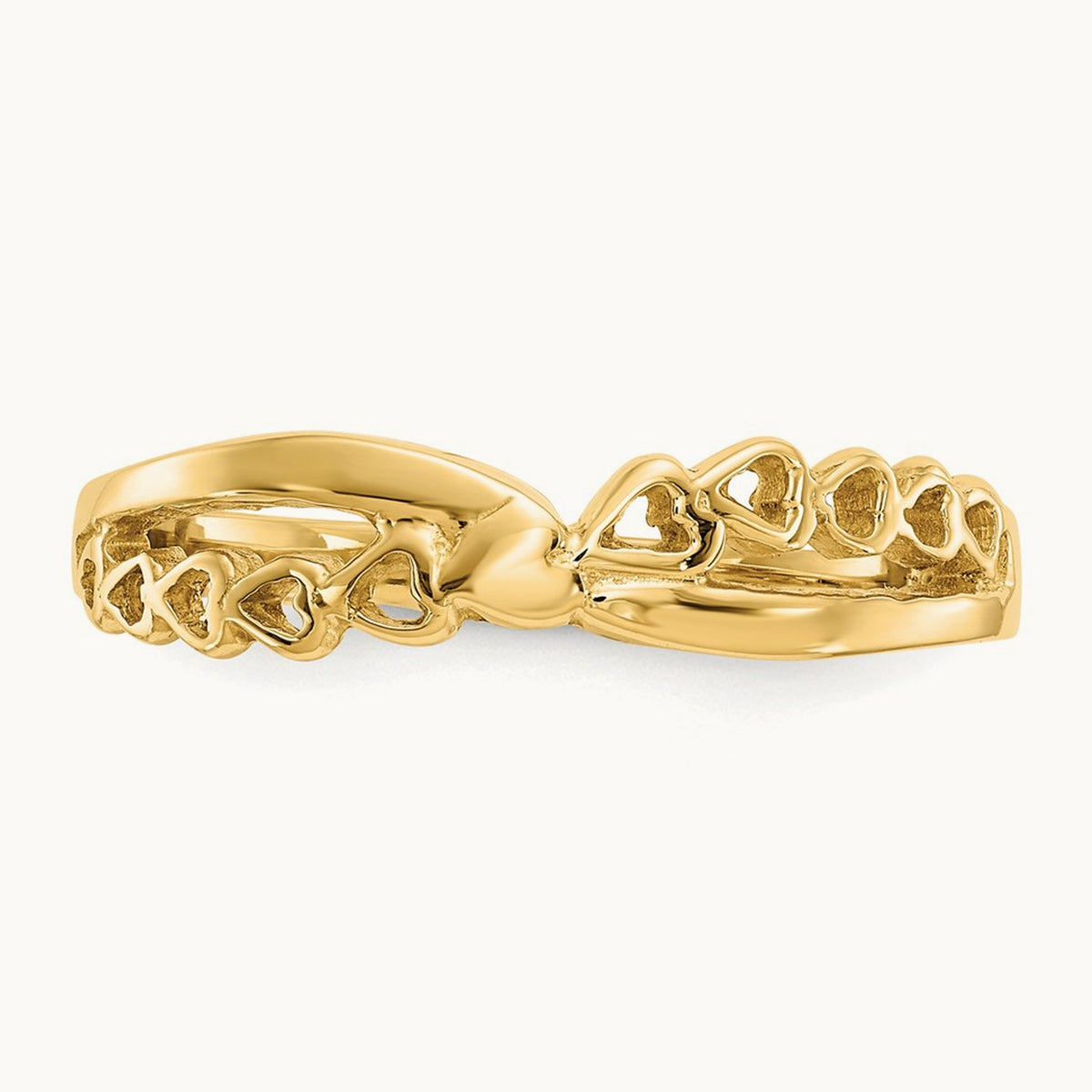 Polished Criss Cross Pattern Hearts Ring, 14K