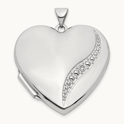 Wave Diamond Heart Locket, 27mm, 14K White Gold