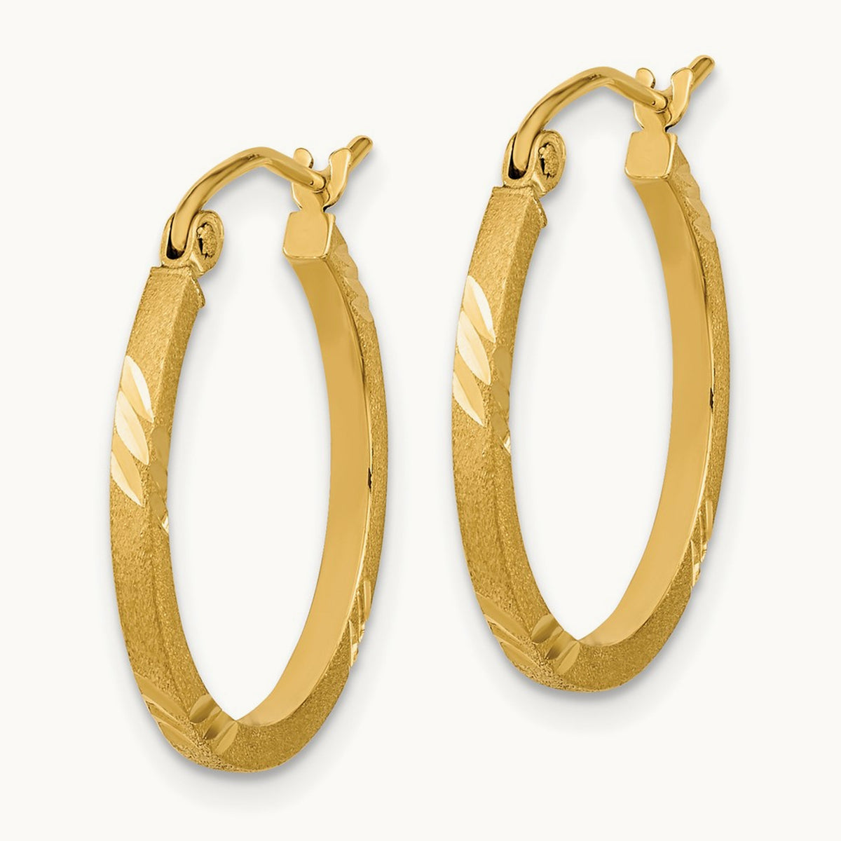 Satin Diamond-cut Square Tube Hoop Earrings — 14K Yellow Gold, 20mm