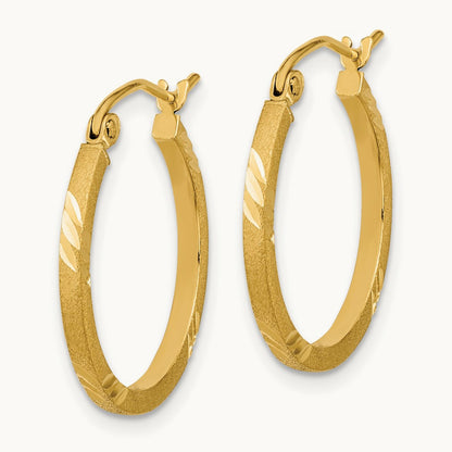 Satin Diamond-cut Square Tube Hoop Earrings — 14K Yellow Gold, 20mm