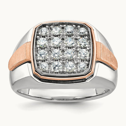& Rose Gold IBGoodman Men's Polished/Satin Dia Cluster Ring, 14K White