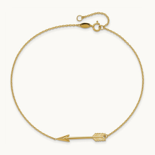 Polished Arrow 10in Plus 1in ext. Anklet, 14K