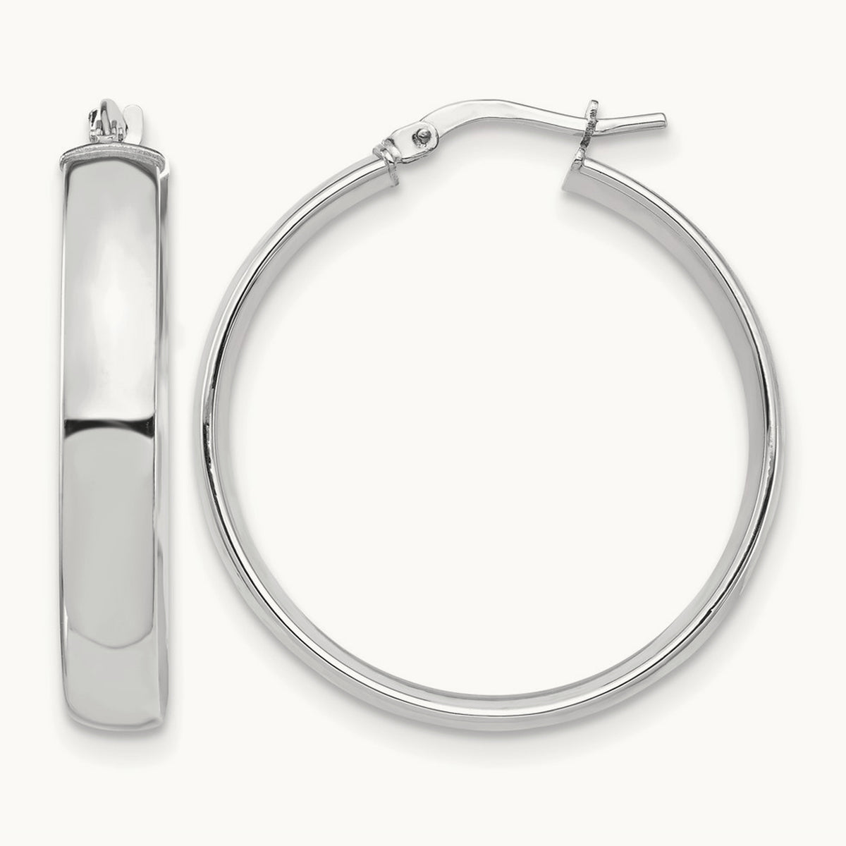High Polished Hoop Earrings — 14K White Gold