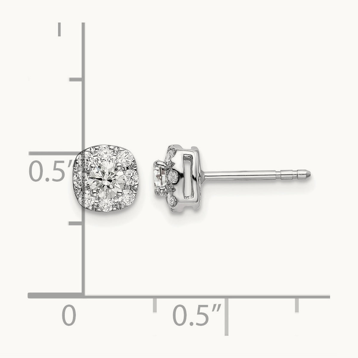 Cushion Halo Post Earrings, 0.25-1.00 ct tw Lab-Grown Diamond — 1/2 ct, 14K White Gold