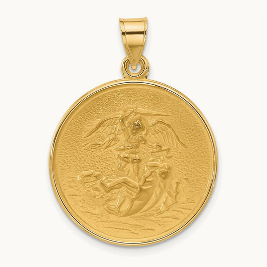 Polished and Satin Solid St. Michael Medal, 14K