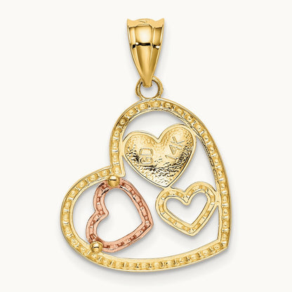w/White Rhodium Polished Hearts Pendant, 14K Two-tone
