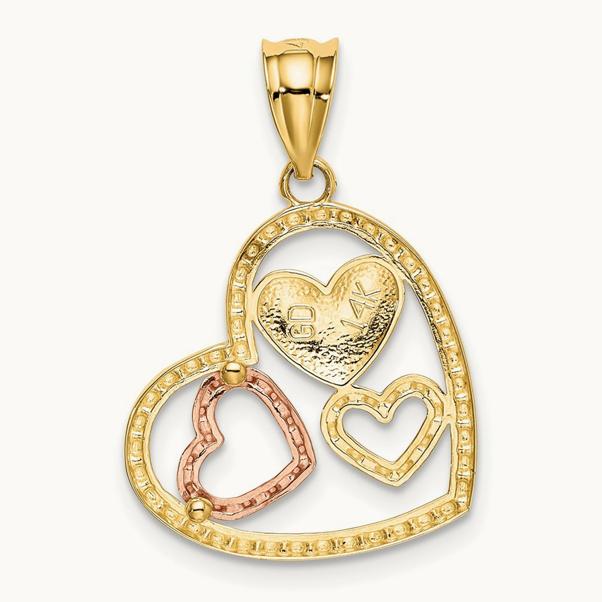 w/White Rhodium Polished Hearts Pendant, 14K Two-tone