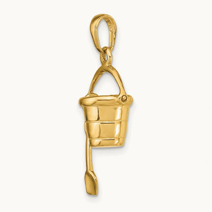 Polished 3-D Moveable Pail and Shovel Pendant, 14K