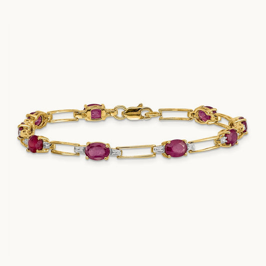 Diamond and Oval Ruby Bracelet, 14K