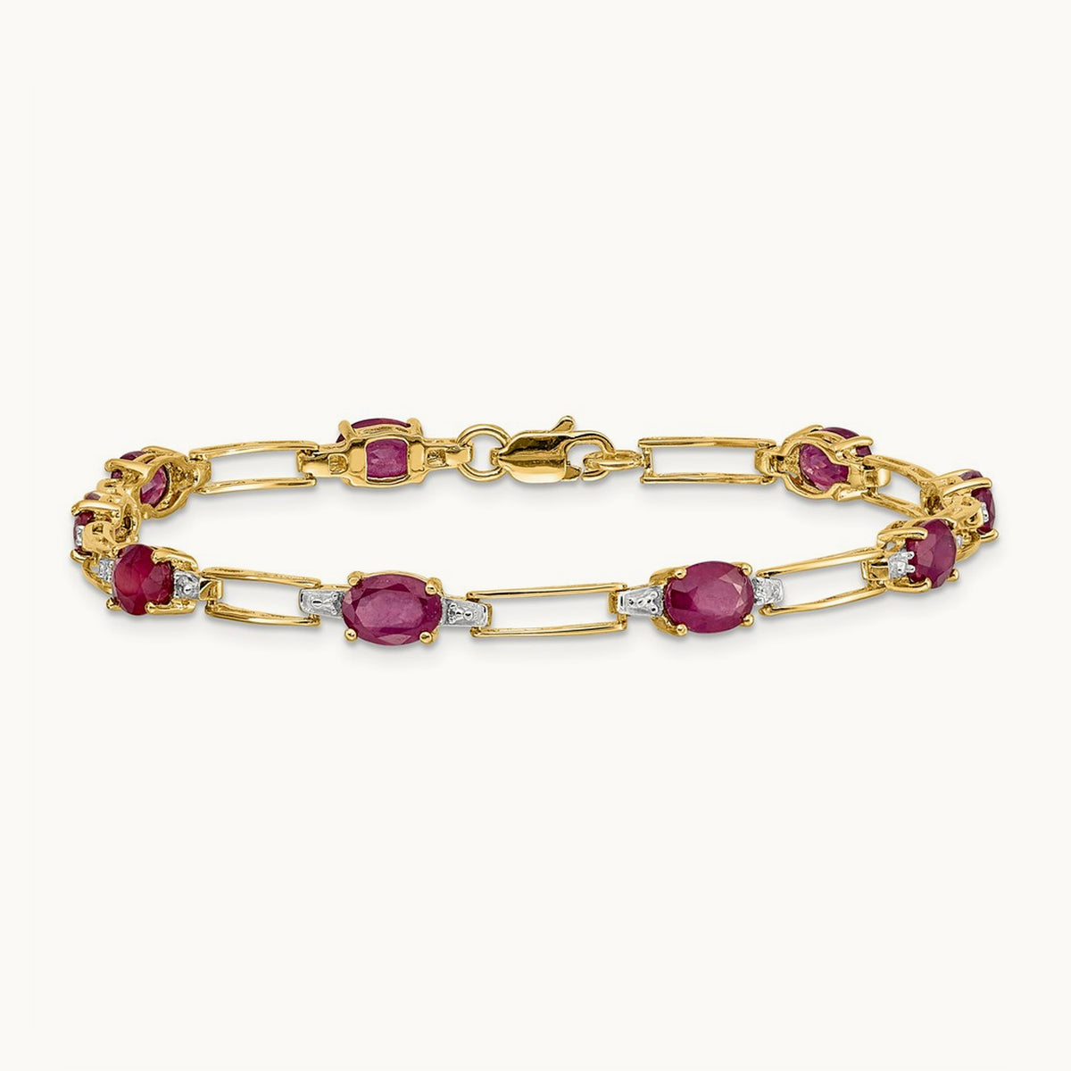 Diamond and Oval Ruby Bracelet, 14K