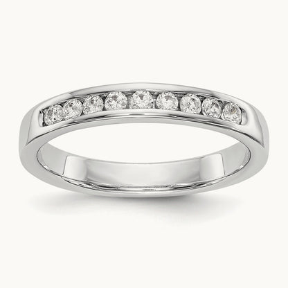 9-Stone Diamond Channel Band, 14K White Gold