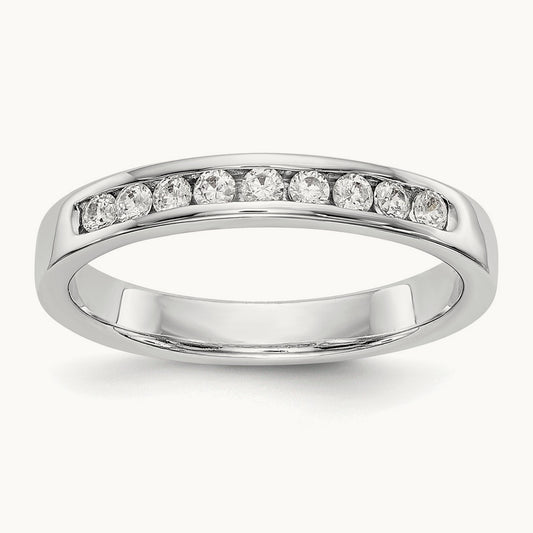 9-Stone Diamond Channel Band, 14K White Gold