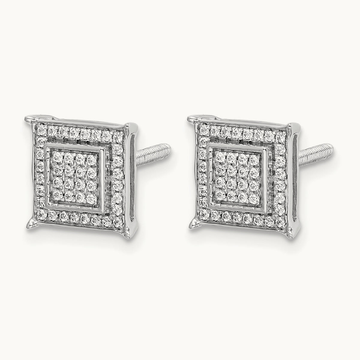Diamond Small Double Square Bezel Post Earrings — 14K White Gold