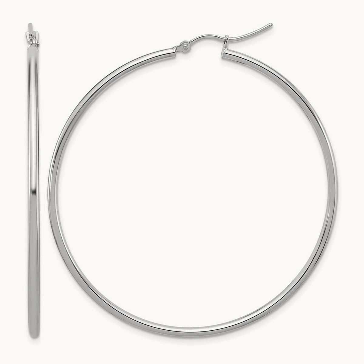 Polished Hinged Hoop Earrings — 10K White Gold