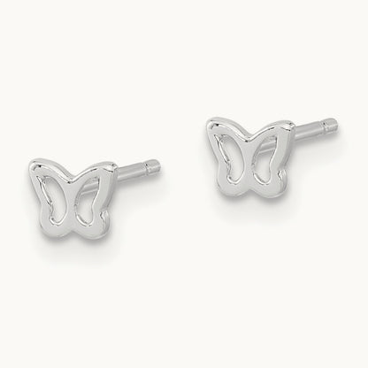 Butterfly Post Earrings — 14K White Gold, 3.7mm