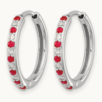 Created Ruby Hinged Hoop Earrings, 0.20 ct tw Lab-Grown Diamond