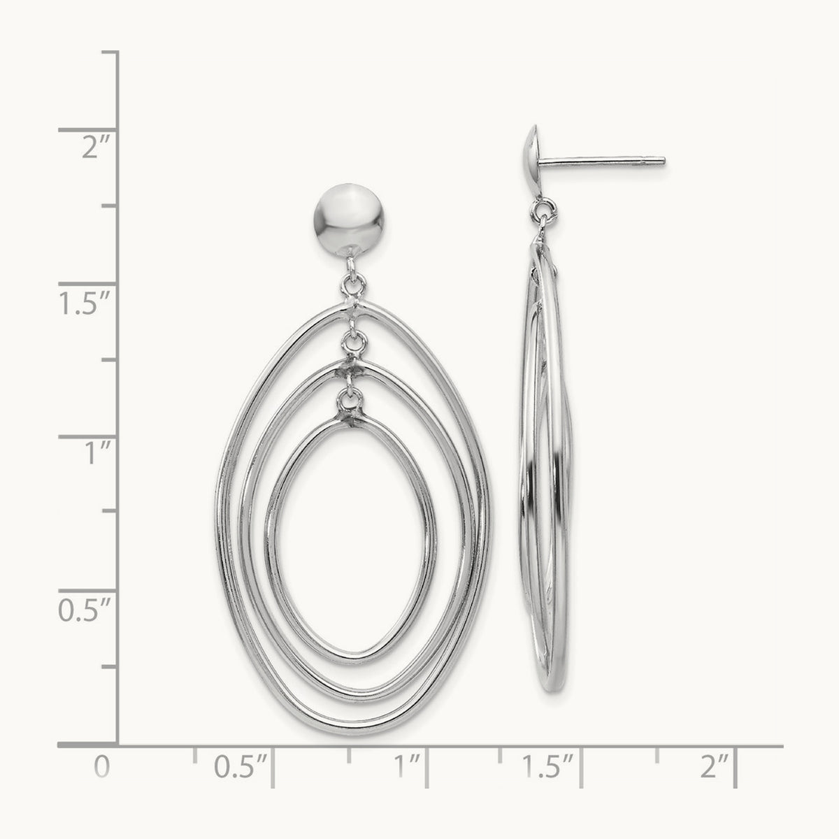 Oval Circle Dangle Post Earrings, 14K White Gold