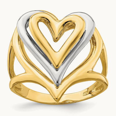 Triple Stacked Heart Ring, 14K Two-tone