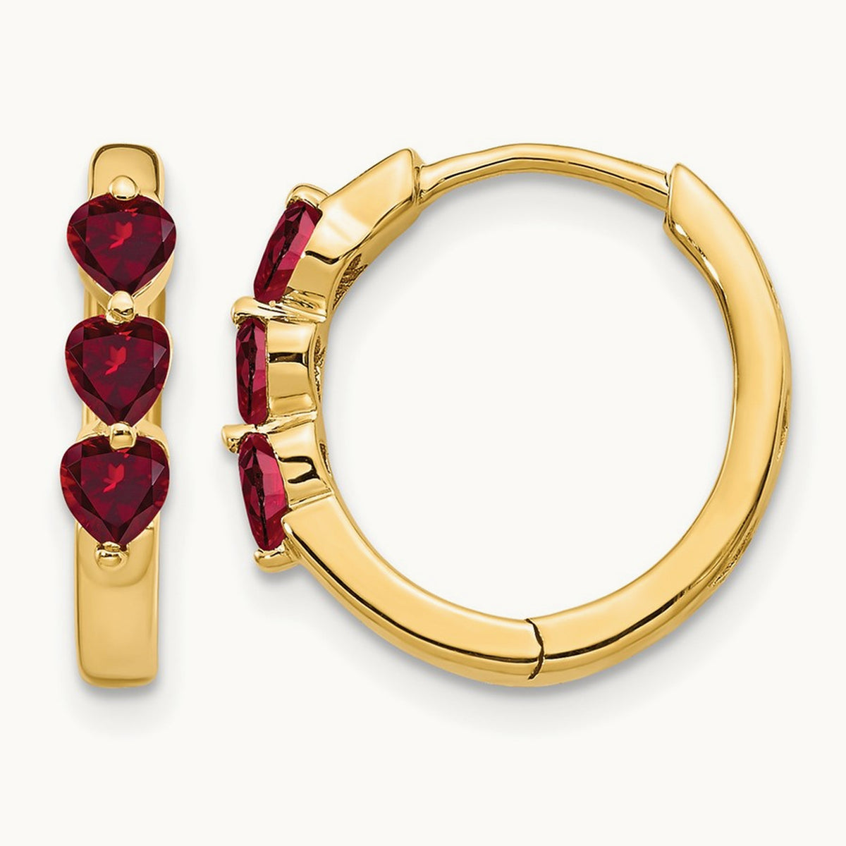 Created Ruby Polished Hinged Hoop Earrings, 14K