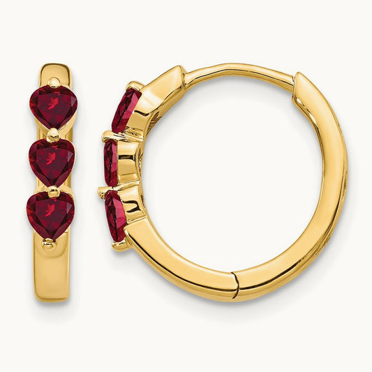 Created Ruby Polished Hinged Hoop Earrings, 14K